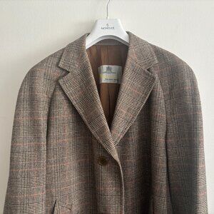 VTG Aquascutum England Showerproof Wool Glencheck Balmacaan Overcoat 40-42/Large